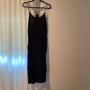 Wilfred black midi dress with pockets and front tie  100% silk dress medium